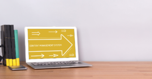 laptop that says content management systems on it