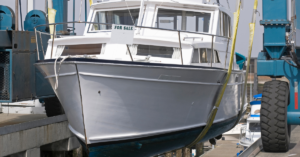 photo of a yacht for sale at a yacht show
