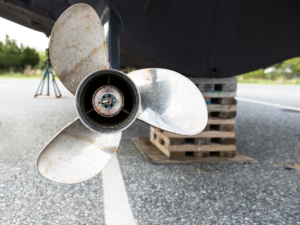 photo of a boat propeller