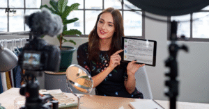 A social media influencer recording a video for her followers