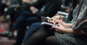 woman writing press release