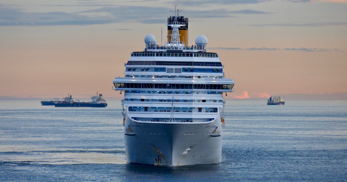 A cruise ship out in the water