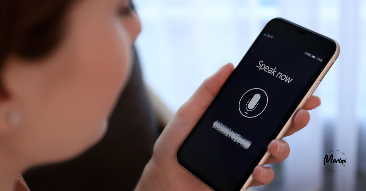 A woman using voice search