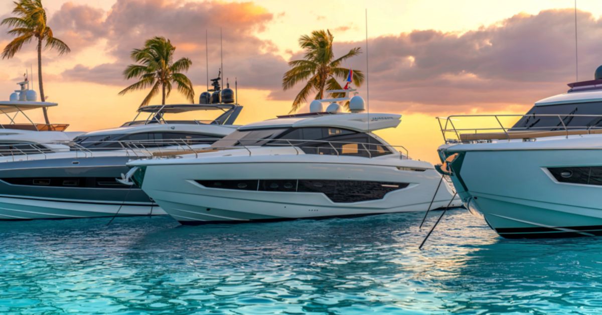 Yacht lined up at anchor
